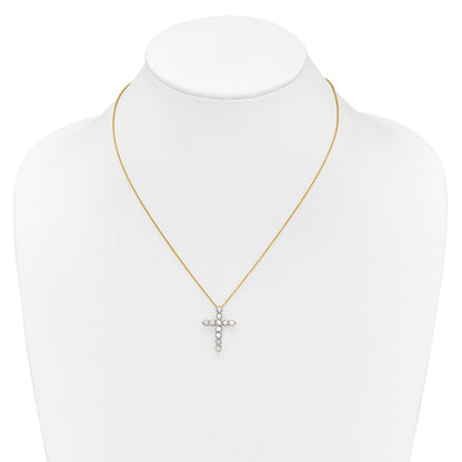 14k Gold Polished Diamond Cross Pendant Necklace 18"