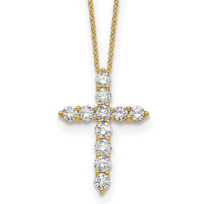14k Gold Polished Diamond Cross Pendant Necklace 18"