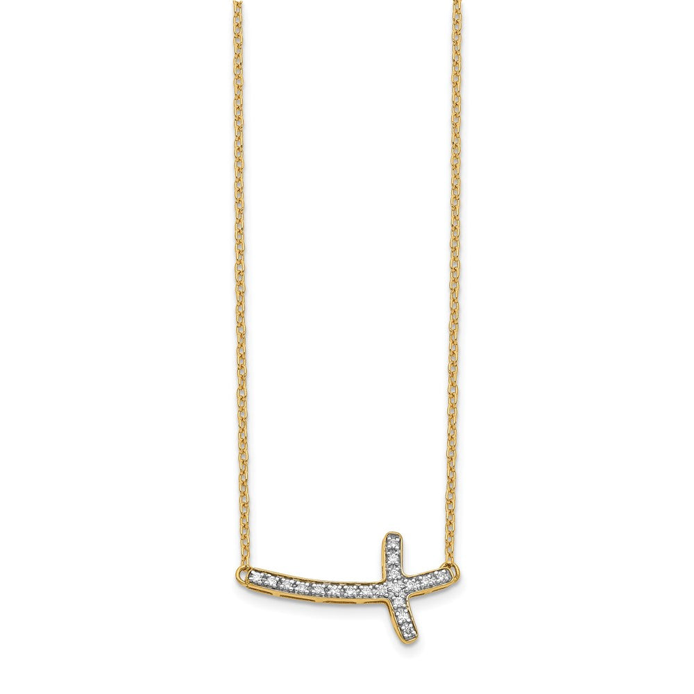 10k Gold Diamond Sideways Cross Necklace 18"