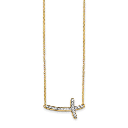 10k Gold Diamond Sideways Cross Necklace 18"
