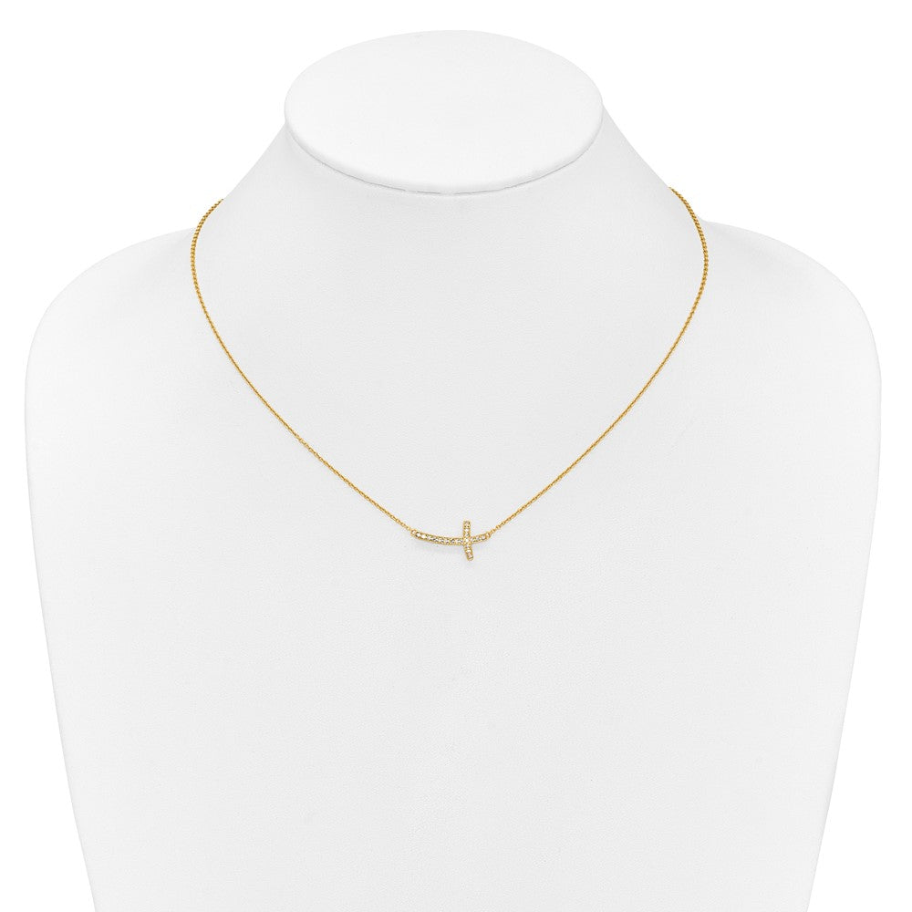 10k Gold Diamond Sideways Cross Necklace 18"