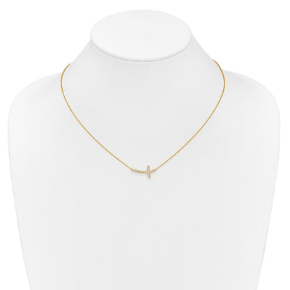 10k Gold Diamond Sideways Cross Necklace 18"