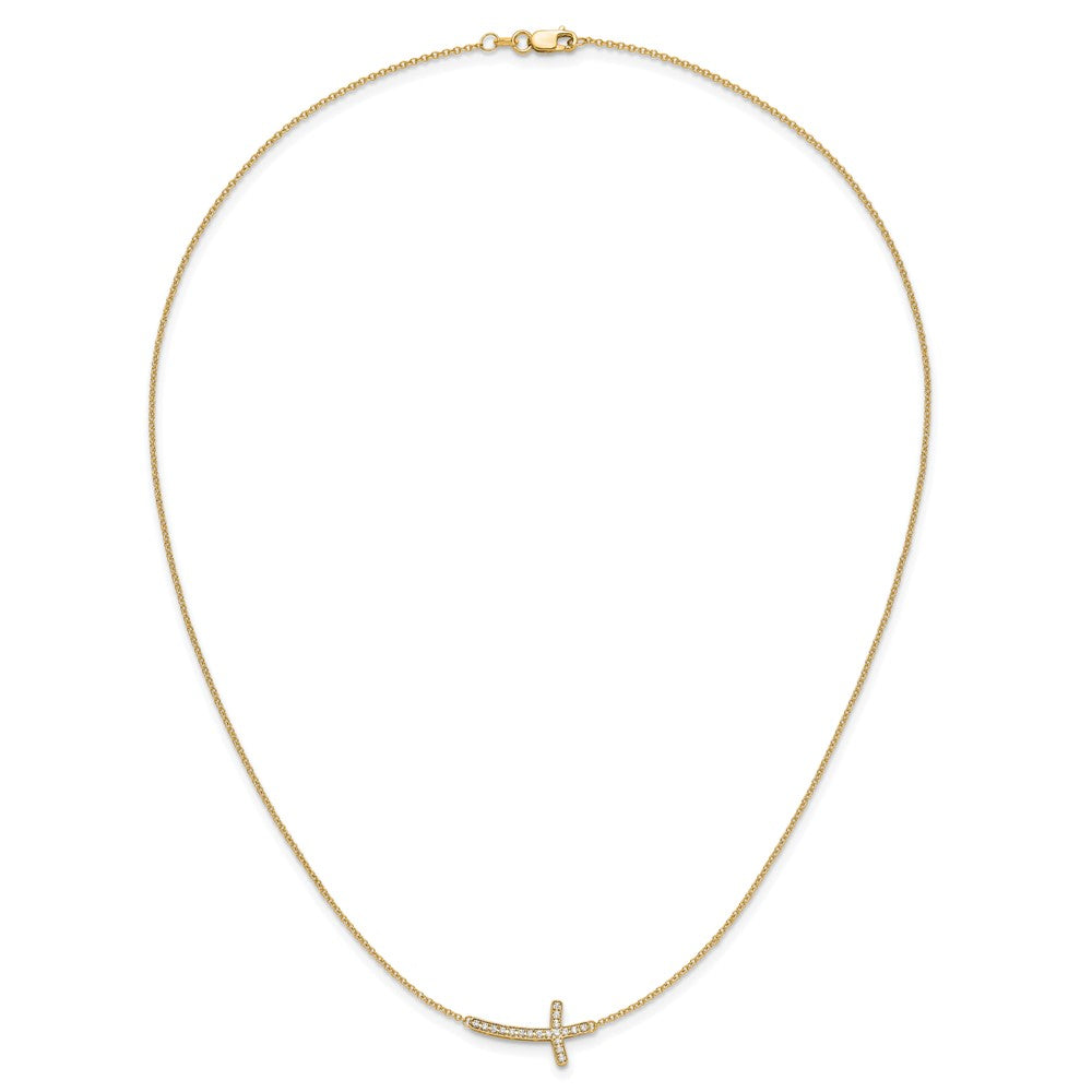 10k Gold Diamond Sideways Cross Necklace 18"