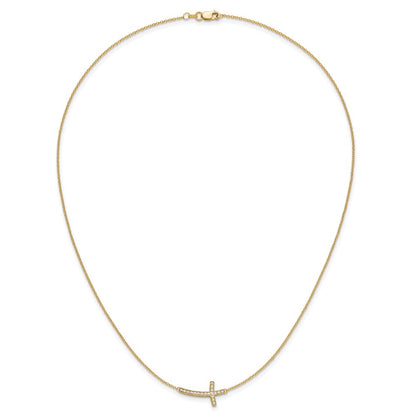 10k Gold Diamond Sideways Cross Necklace 18"