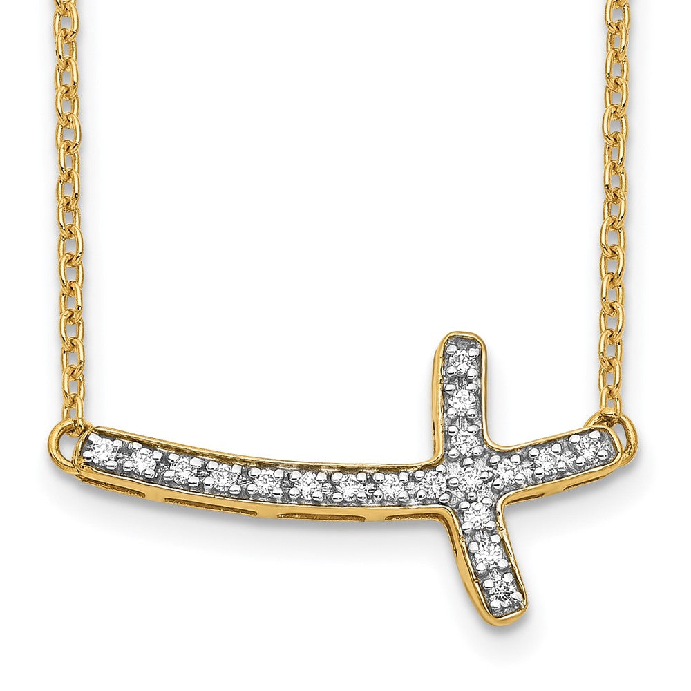 10k Gold Diamond Sideways Cross Necklace 18"