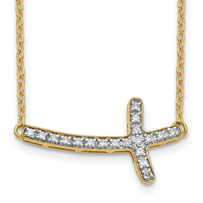 10k Gold Diamond Sideways Cross Necklace 18"