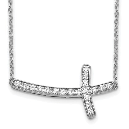 10k Gold Diamond Sideways Cross Necklace 18"