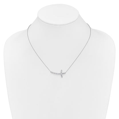 10k Gold Diamond Sideways Cross Necklace 18"
