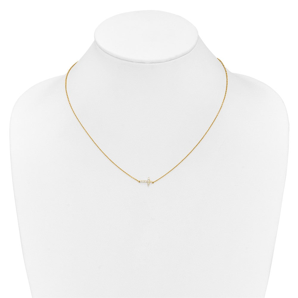 14k Gold Diamond Sideways Cross Necklace 18"