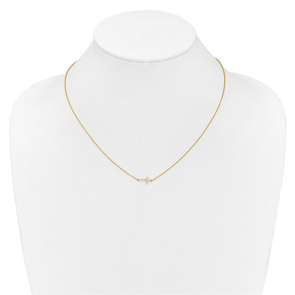14k Gold Diamond Sideways Cross Necklace 18"