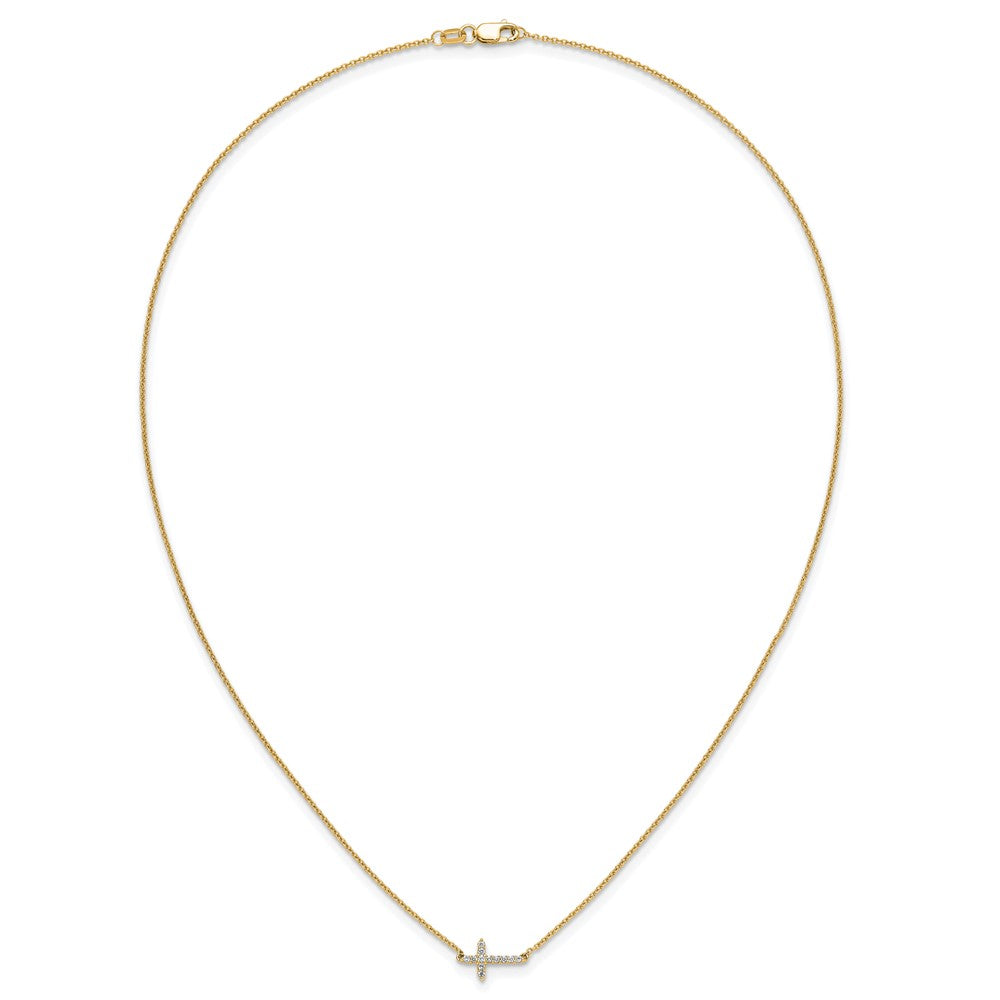 14k Gold Diamond Sideways Cross Necklace 18"