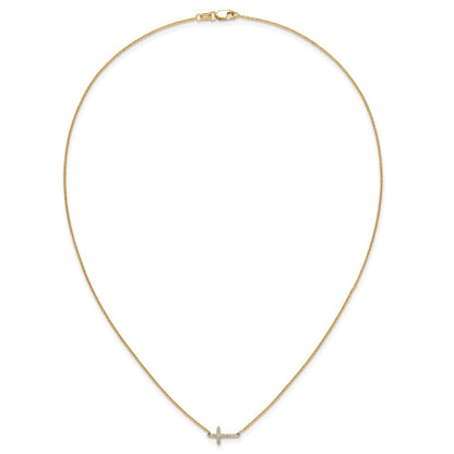 14k Gold Diamond Sideways Cross Necklace 18"