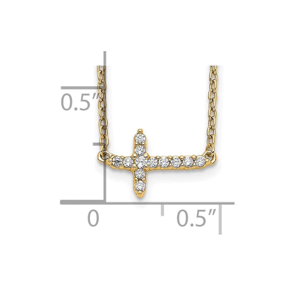 14k Gold Diamond Sideways Cross Necklace 18"