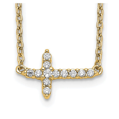 14k Gold Diamond Sideways Cross Necklace 18"