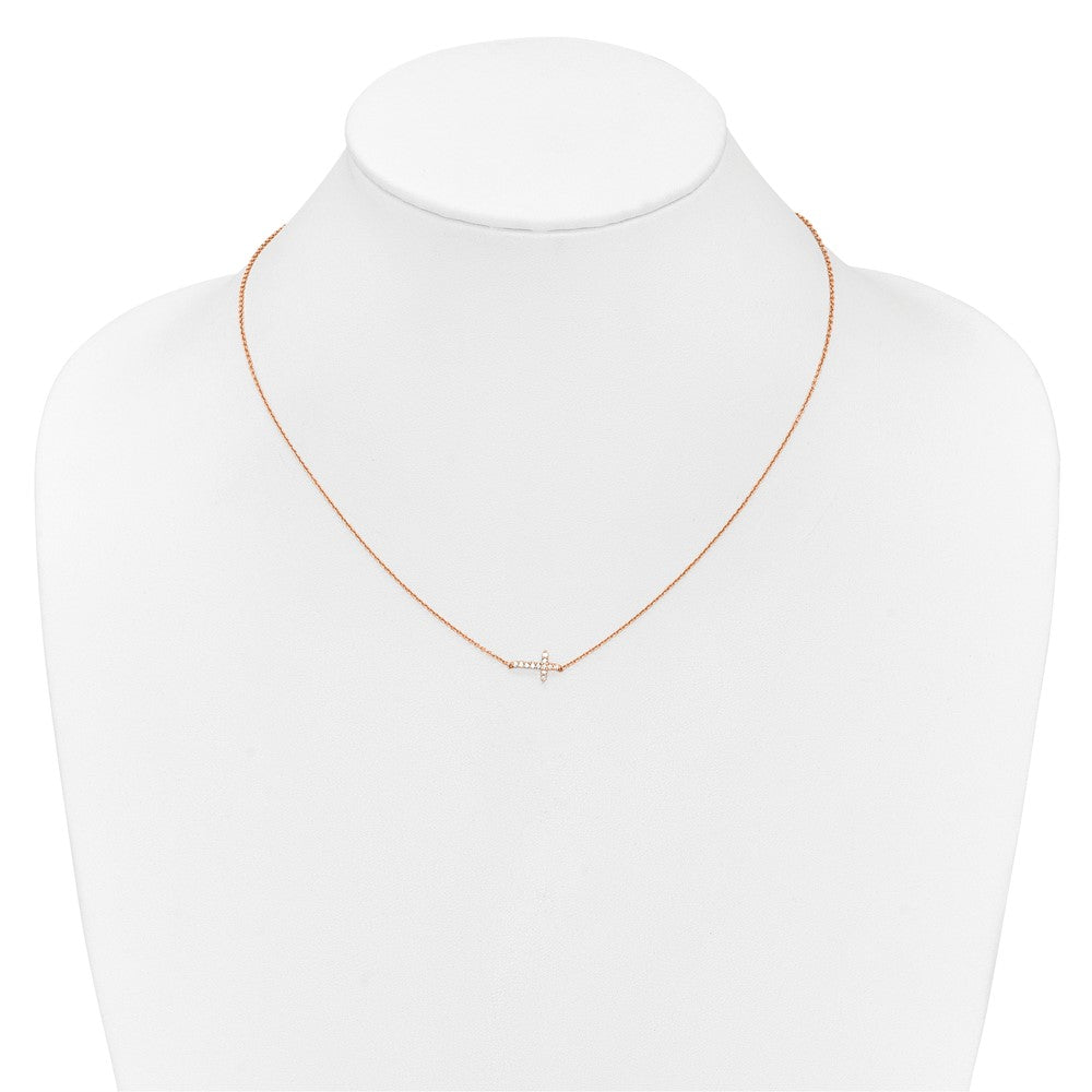 14k Gold Diamond Sideways Cross Necklace 18"