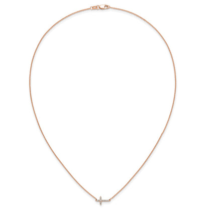 14k Gold Diamond Sideways Cross Necklace 18"