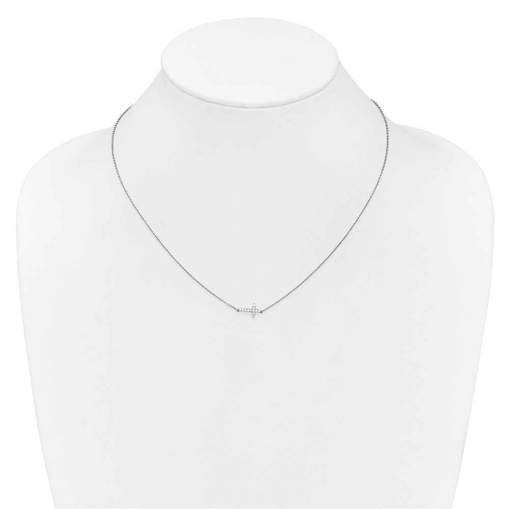 14k Gold Diamond Sideways Cross Necklace 18"