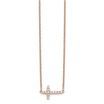 14k Gold Diamond Sideways Cross Necklace 18"