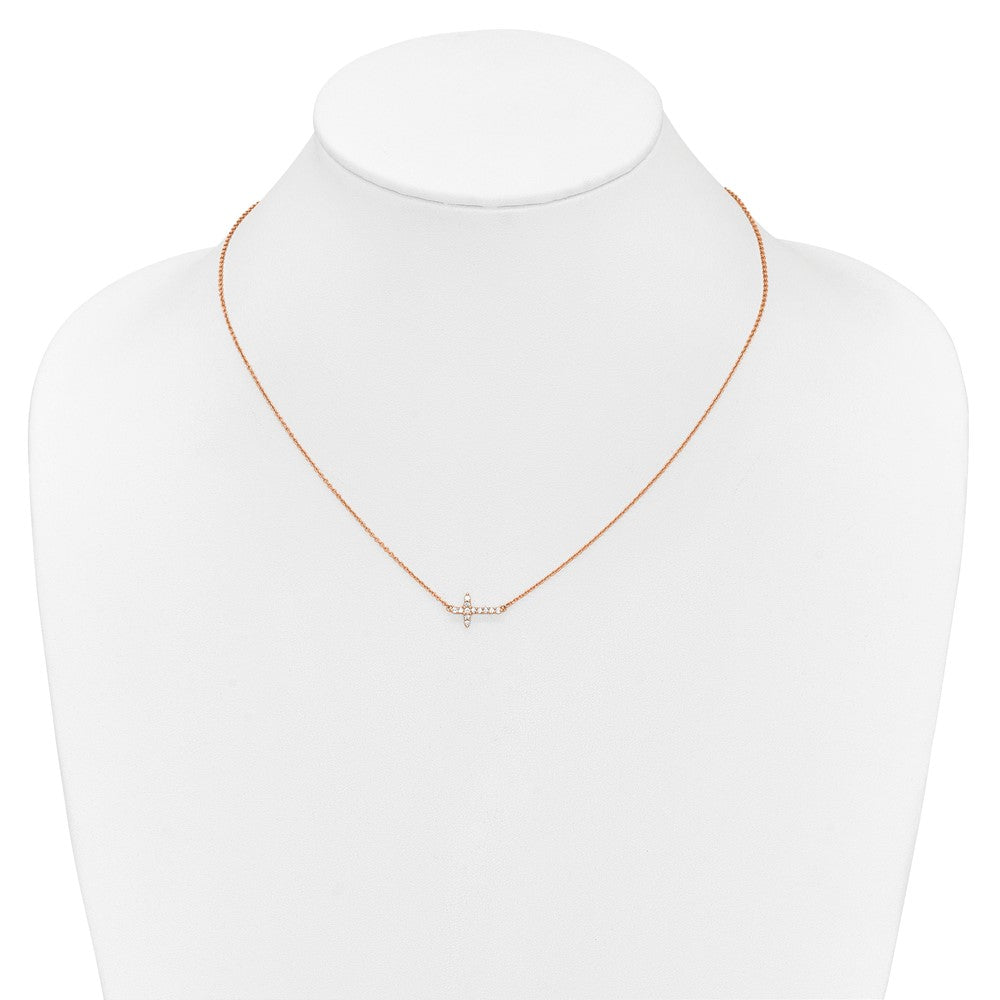 14k Gold Diamond Sideways Cross Necklace 18"