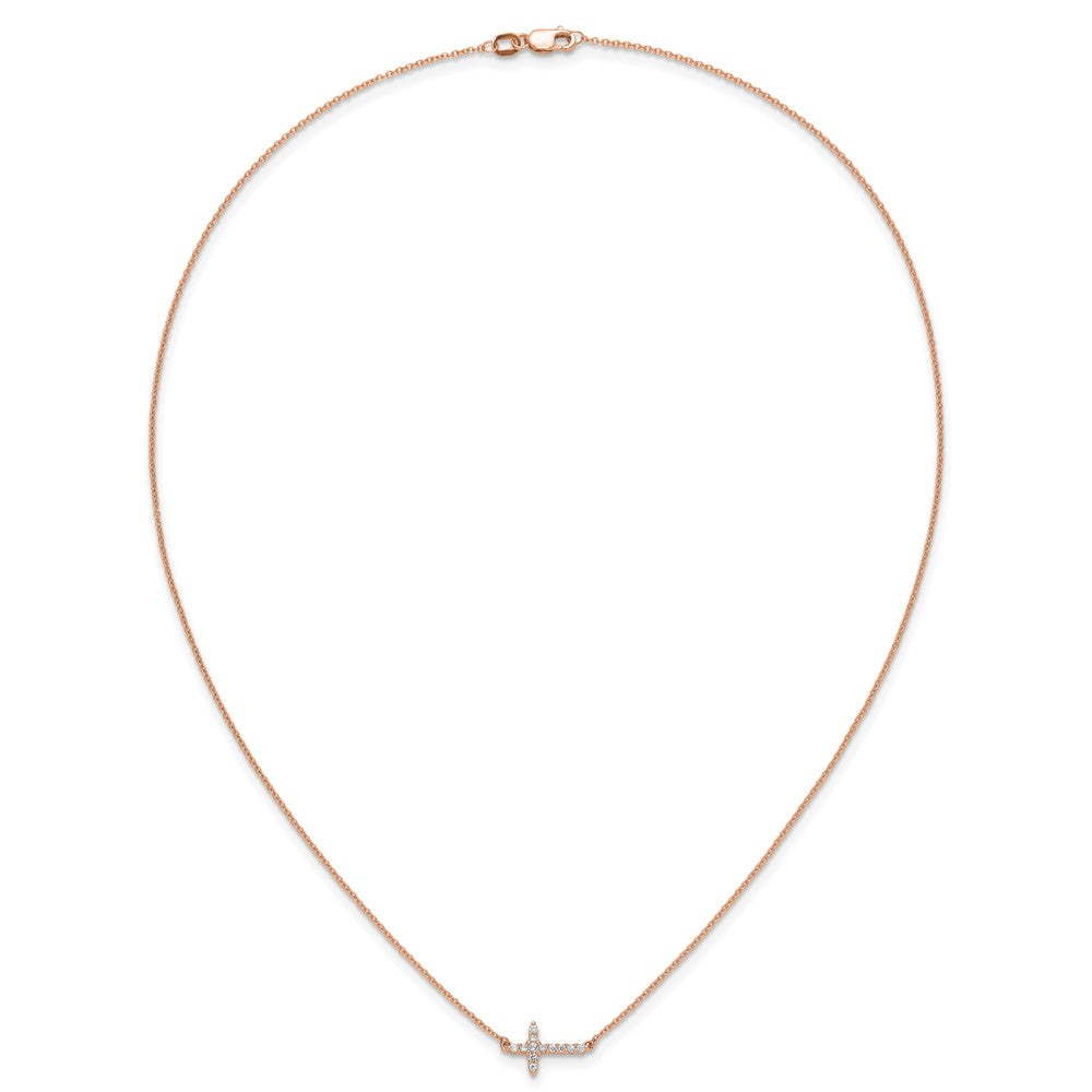 14k Gold Diamond Sideways Cross Necklace 18"