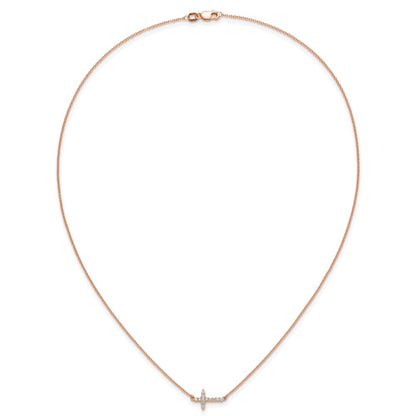 14k Gold Diamond Sideways Cross Necklace 18"
