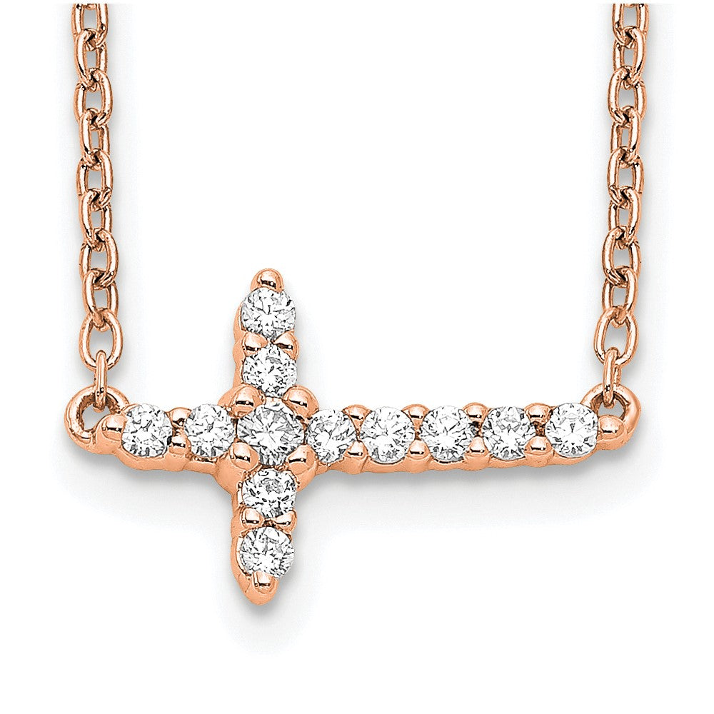 14k Gold Diamond Sideways Cross Necklace 18"