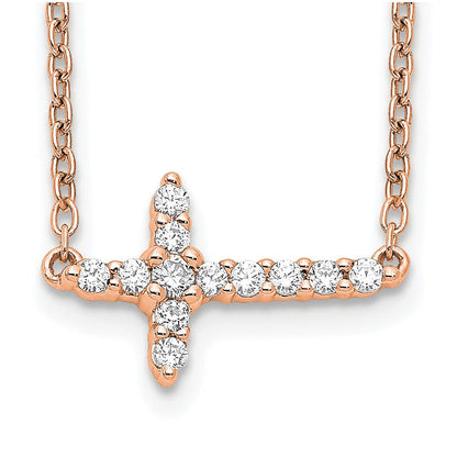 14k Gold Diamond Sideways Cross Necklace 18"