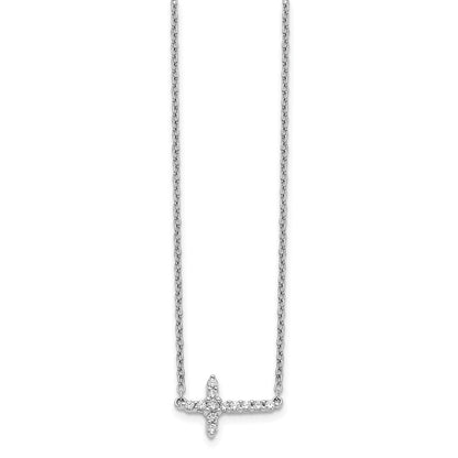 14k Gold Diamond Sideways Cross Necklace 18"