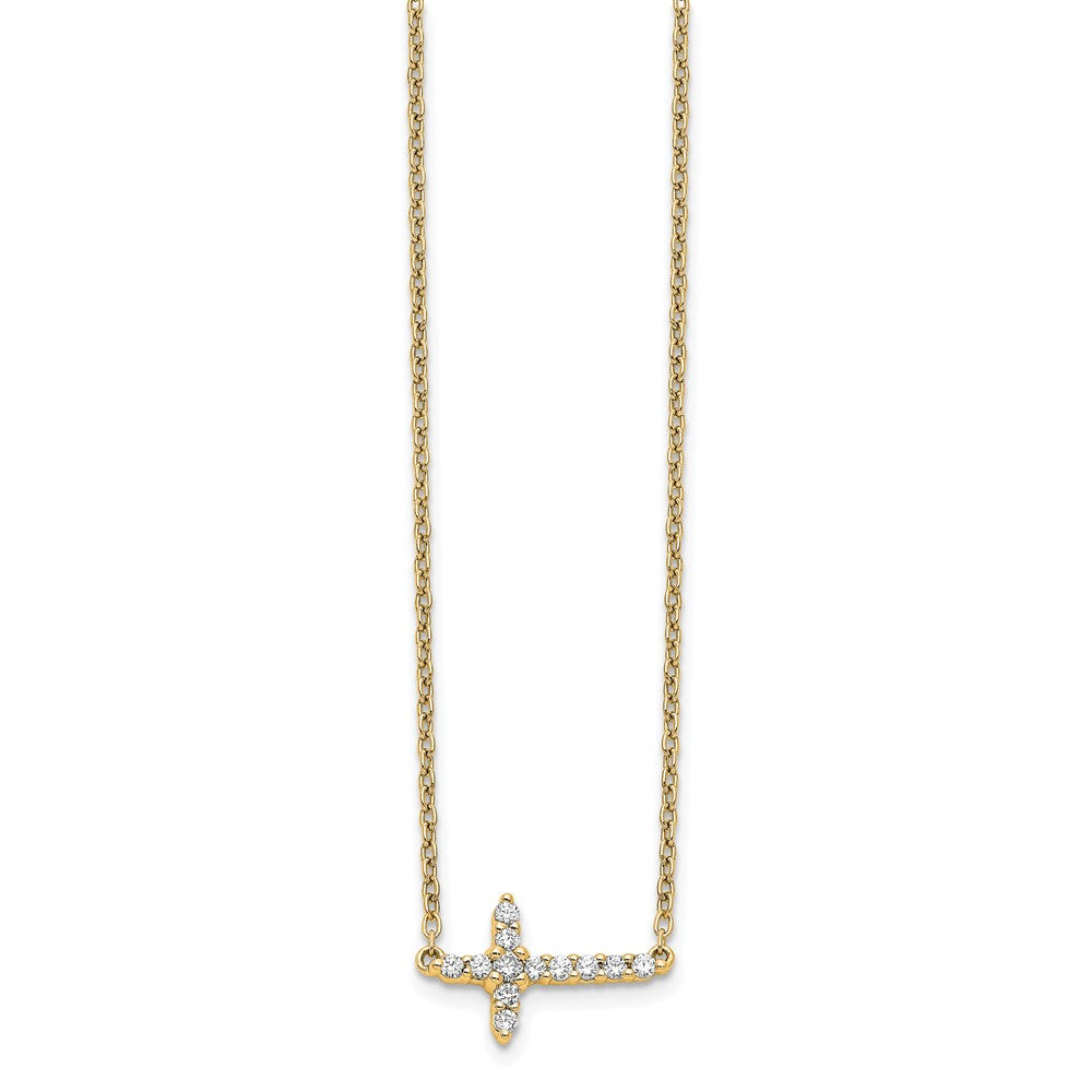 14k Gold Diamond Sideways Cross Necklace 18"
