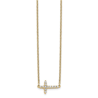 14k Gold Diamond Sideways Cross Necklace 18"
