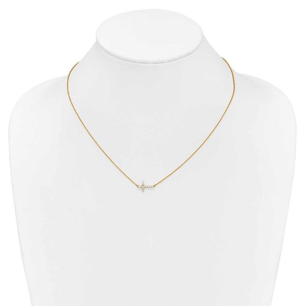 14k Gold Diamond Sideways Cross Necklace 18"