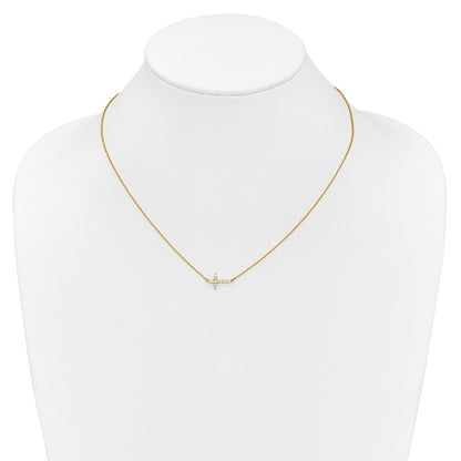 14k Gold Diamond Sideways Cross Necklace 18"
