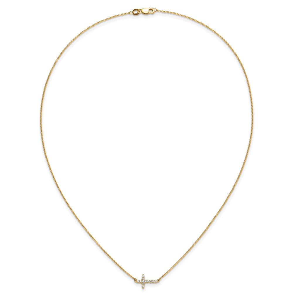 14k Gold Diamond Sideways Cross Necklace 18"