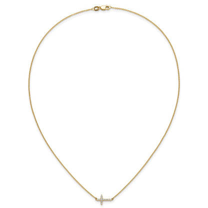 14k Gold Diamond Sideways Cross Necklace 18"