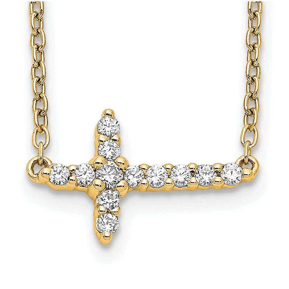 14k Gold Diamond Sideways Cross Necklace 18"