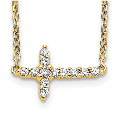 14k Gold Diamond Sideways Cross Necklace 18"