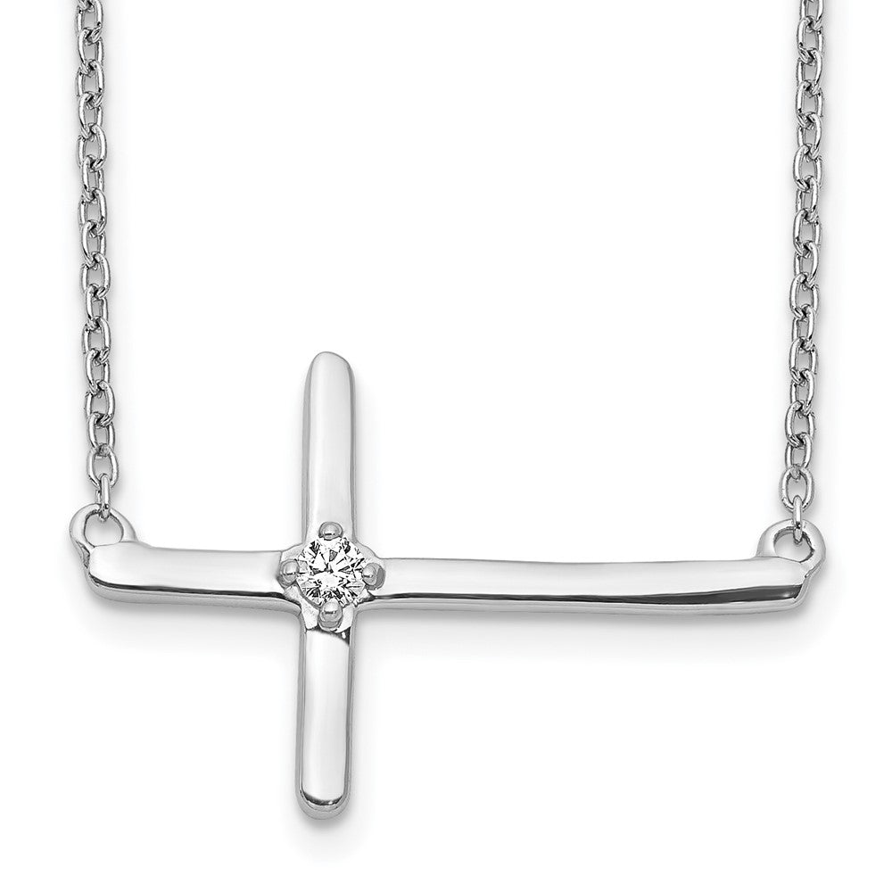 14k White Gold 1/20 Ct Diamond Sideways Cross Necklace 18"
