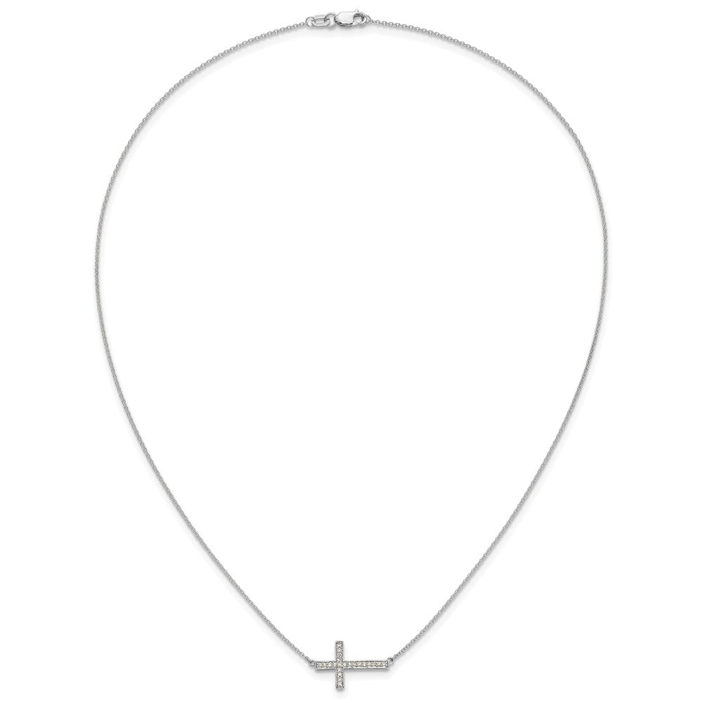 14k White Gold 1/6 Ct Diamond Sideways Cross Necklace 18"