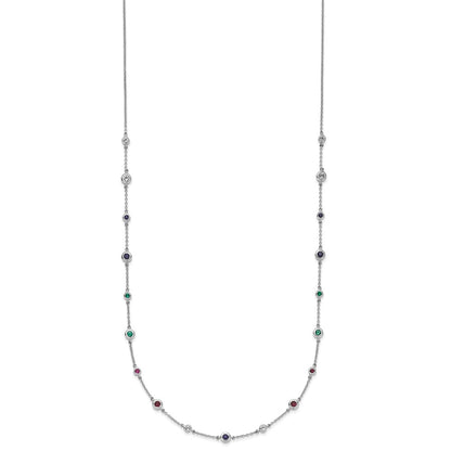 14k White Gold Ruby Sapphire Emerald Topaz Station Necklace 18"