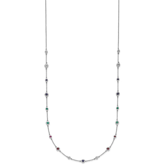 14k White Gold Ruby Sapphire Emerald Topaz Station Necklace 18"