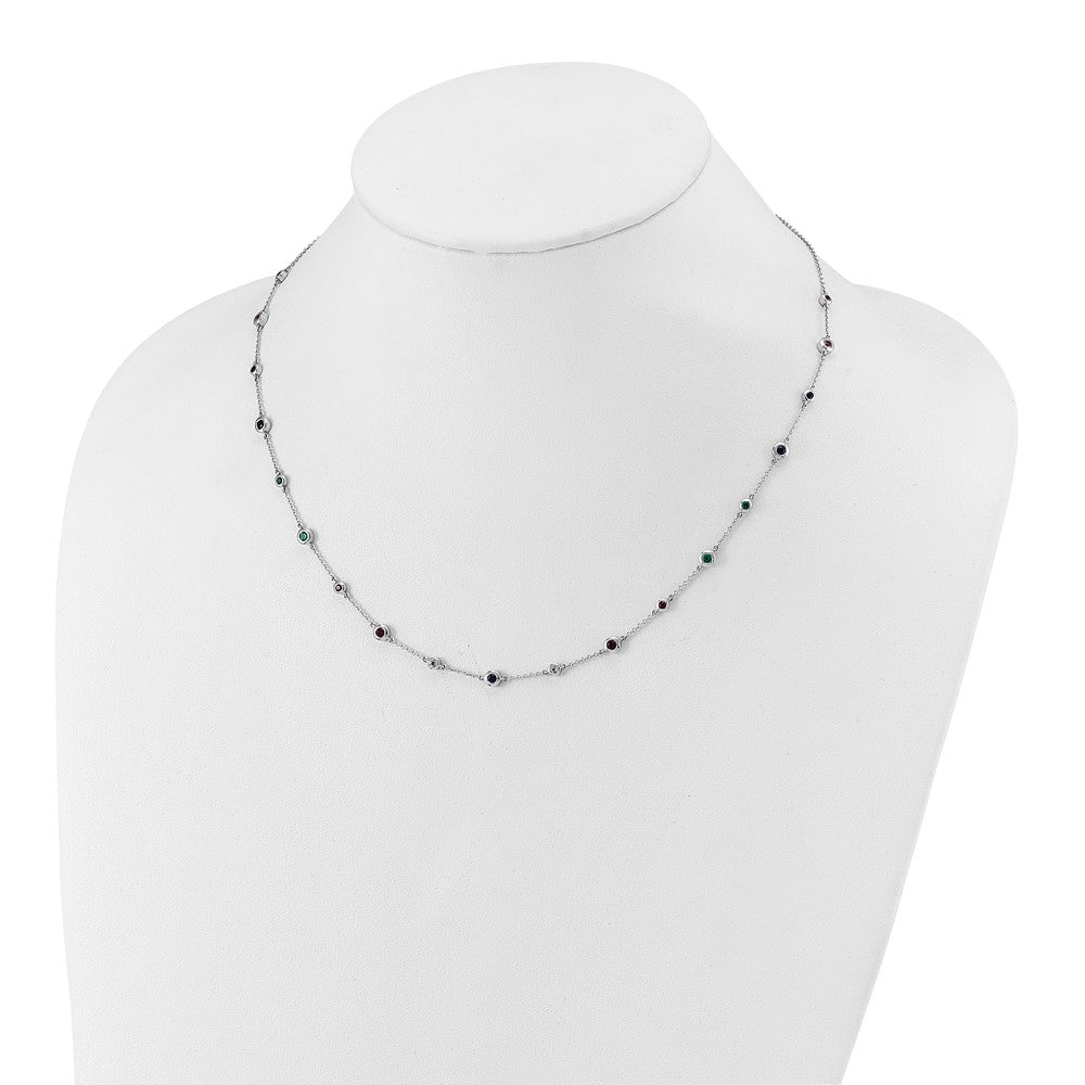 14k White Gold Ruby Sapphire Emerald Topaz Station Necklace 18"