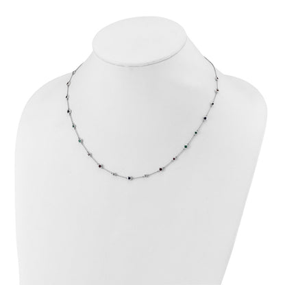 14k White Gold Ruby Sapphire Emerald Topaz Station Necklace 18"