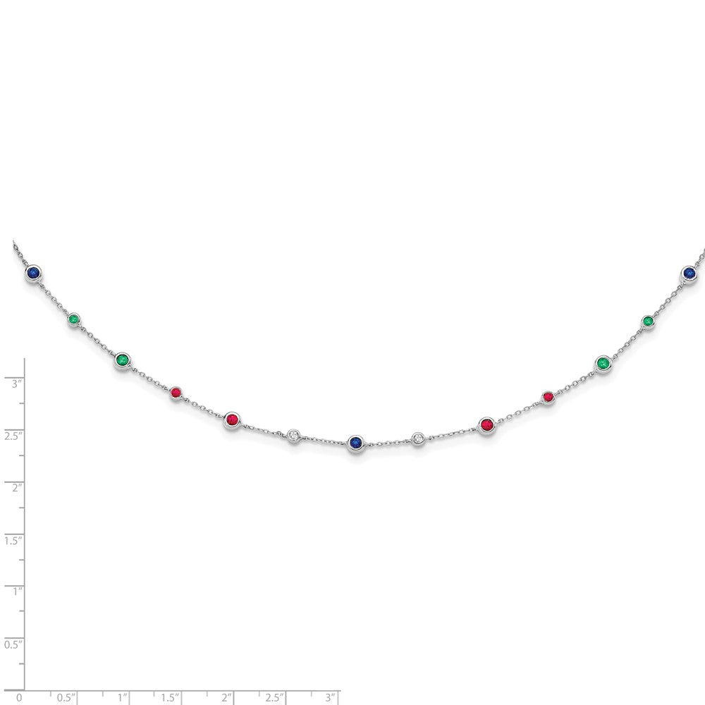 14k White Gold Ruby Sapphire Emerald Topaz Station Necklace 18"