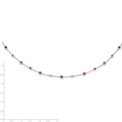 14k White Gold Ruby Sapphire Emerald Topaz Station Necklace 18"