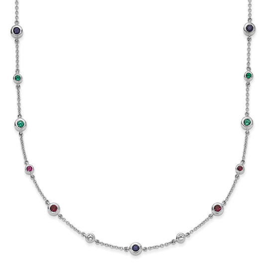 14k White Gold Ruby Sapphire Emerald Topaz Station Necklace 18"