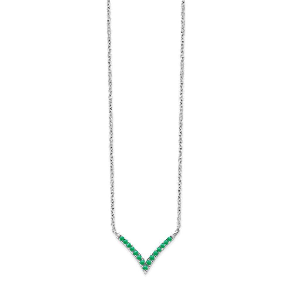 14k White Gold Gmstone V-Necklace 18"