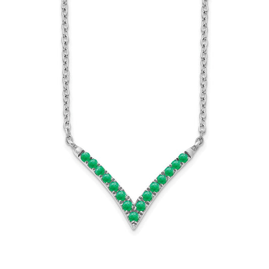 14k White Gold Gmstone V-Necklace 18"