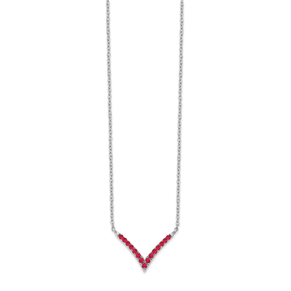 14k White Gold Gmstone V-Necklace 18"