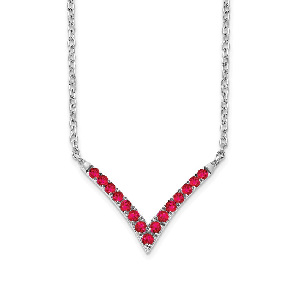 14k White Gold Gmstone V-Necklace 18"