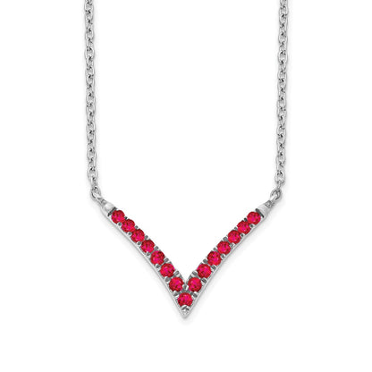 14k White Gold Gmstone V-Necklace 18"